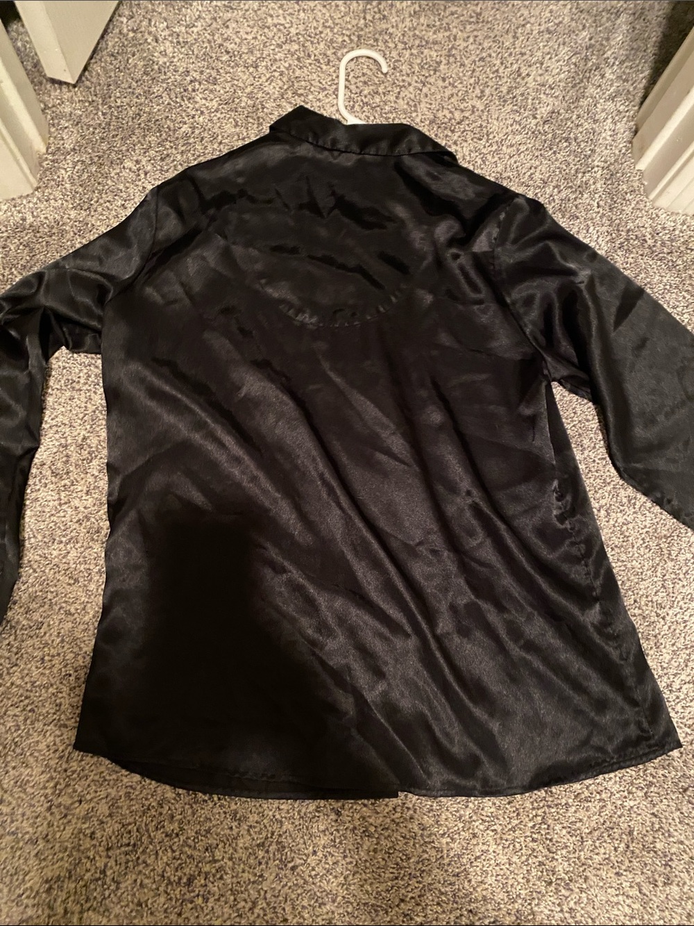 Adonna Black Satin Pajama Set - Button-Up Top & Wide-Leg Pants - Picture 4 of 6